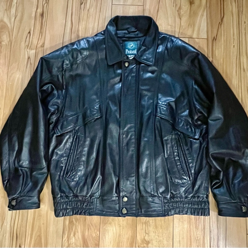 ❌ SOLD ❌ Protocol 100% Leather Bomber Jacket